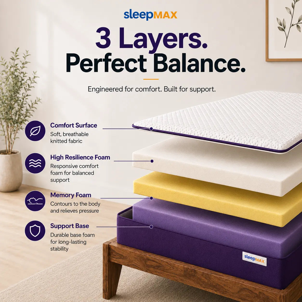 Sleepmax Ortho Rest — comfort fabric and three foam layers